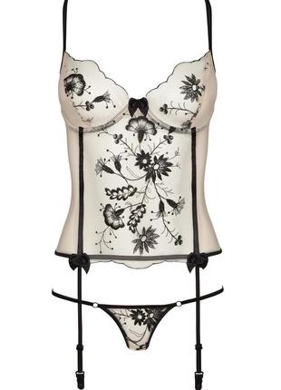 S m savannah corset beauty night бежевий корсет з чорною вишивкою2 фото