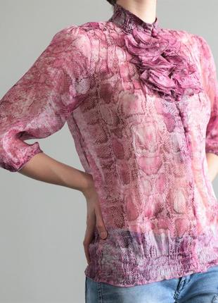 Полупрозрачная розовая легкая блузка, блуза с жабо sweet miss1 фото