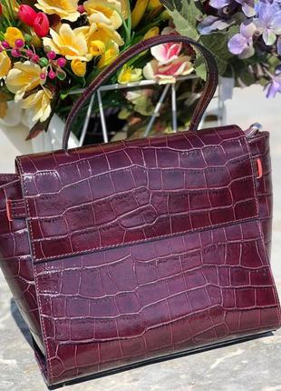 Итальянская кожаная сумка бордовая  вишнёвая женская жіноча шкіряна genuine leather