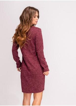 Бордовое меланжевое ангоровое платье с карманами2 фото