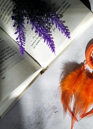 Оранжевий міні ловець снів декор подарунок амулет підвіска1 фото