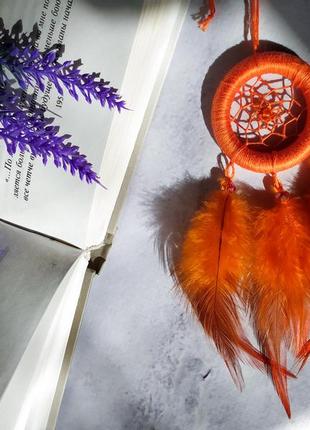 Оранжевий міні ловець снів декор подарунок амулет підвіска2 фото