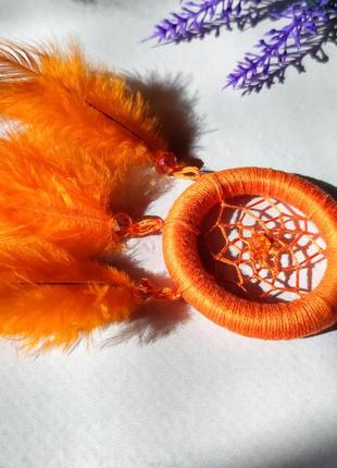 Оранжевый мини ловец снов декор подарок амулет подвеска3 фото