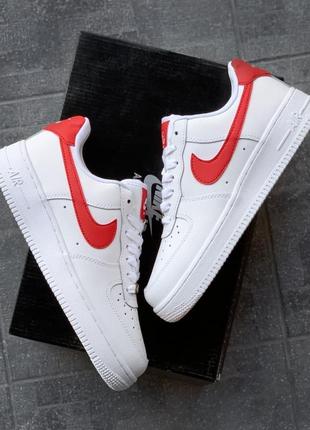 Nike air force 1🆕шикарні жіночі кросівки🆕білі з червоним шкіряні найк🆕жіночі кросівки🆕8 фото