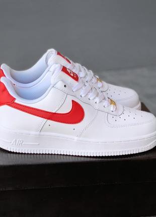 Nike air force 1🆕шикарні жіночі кросівки🆕білі з червоним шкіряні найк🆕жіночі кросівки🆕