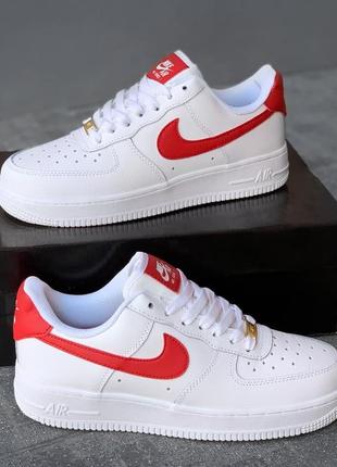 Nike air force 1🆕шикарні жіночі кросівки🆕білі з червоним шкіряні найк🆕жіночі кросівки🆕5 фото