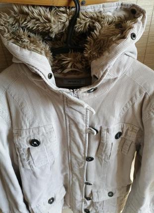 Вельветова куртка коттон демісезонна з хутряним капюшоном2 фото