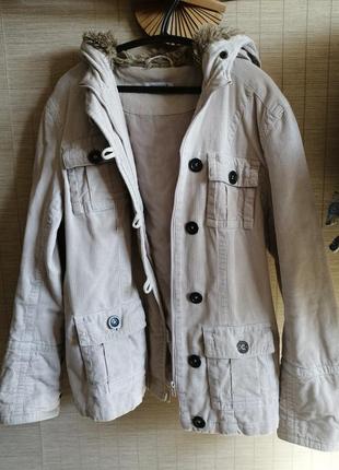 Вельветова куртка коттон демісезонна з хутряним капюшоном3 фото