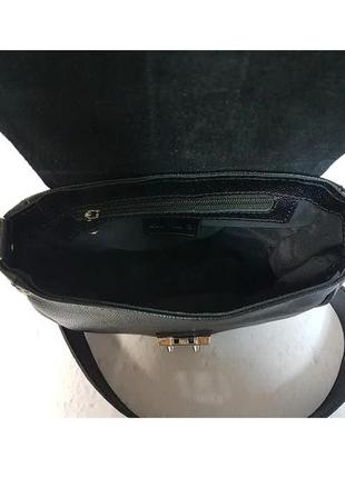 Кожаная сумка-кроссбоди со змеиный принтом, натуральная кожа черная4 фото