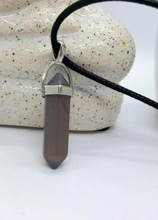 👸🤴 кулон "кристал" на шнурі натуральний камінь агат димчастий4 фото