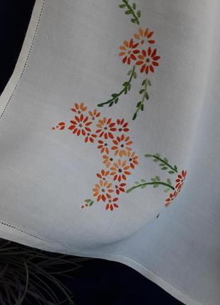 Скатерть винтаж лен ручная вышивка цветы салфетка5 фото
