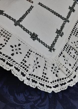 Салфетка винтаж украинская ручная вышивка лен с кружевом розы4 фото