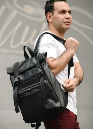 Стильний міський молодіжний чоловічий чорний рюкзак рол топ/roll top3 фото