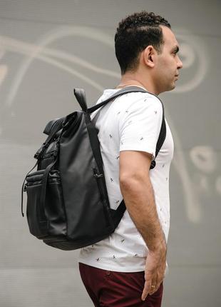 Стильний міський молодіжний чоловічий чорний рюкзак рол топ/roll top7 фото