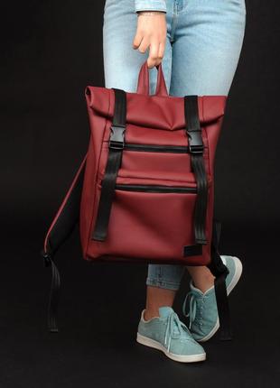 Рюкзак roll top / бордовий жіночий рюкзак / рюкзак для ноутбука /жіночий рюкзак
