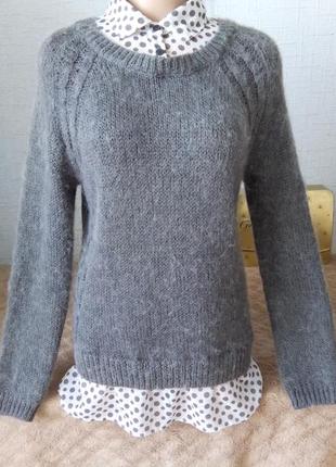 Альпака 10% базовый серый свитер с имитацией рубашки next, размер 46 .1 фото