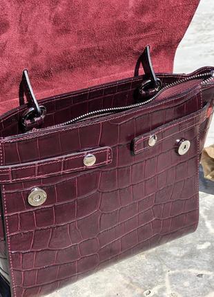 Італійська шкіряна сумка бордова вишнева жіноча жіноча шкіряна genuine leather4 фото
