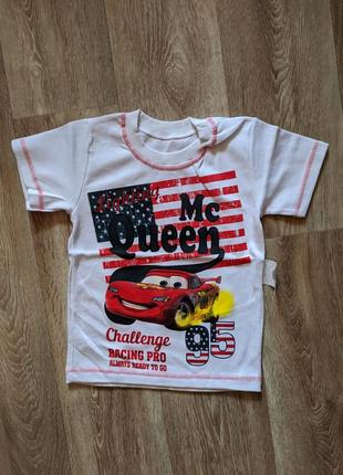 Дитяча біла футболка з принтом тачки, 4-8лет