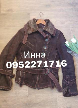 Женская натуральная коричневая дубленка