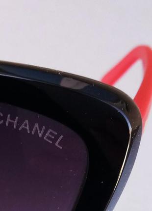 Chanel очки женские солнцезащитные черные с красными дужками8 фото
