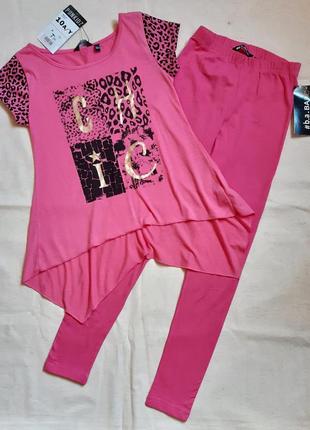 Комплект рожевий леопард костюм лосини і туніка "punkidz" франція на 5-6 і 10 років5 фото
