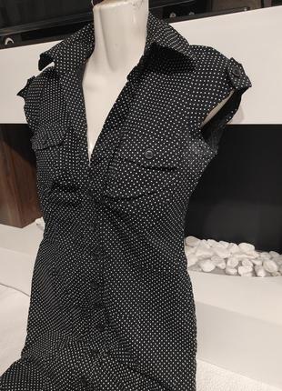 Стильное, брендовое, приталенное, котоновое платье-халат в горошек,на пуговицах4 фото