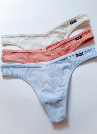 Набір бавовняних трусиків стрінгів pink / пинк / victoria's secret / вікторія сікрет