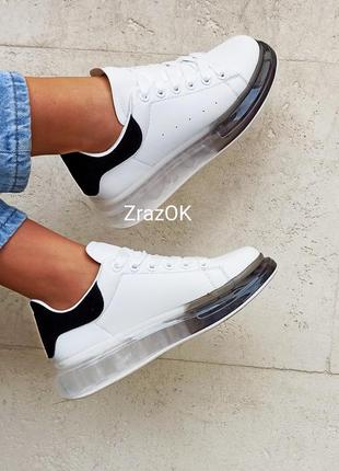 Белые кроссовки с прозрачной подошвой в стиле mcqueen1 фото