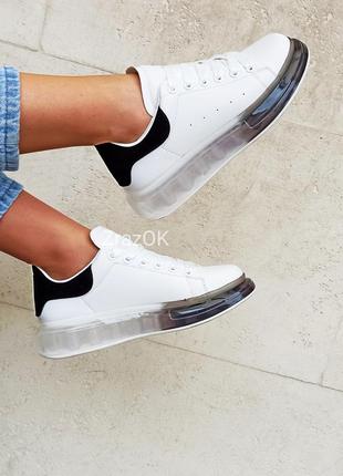 Белые кроссовки с прозрачной подошвой в стиле mcqueen3 фото