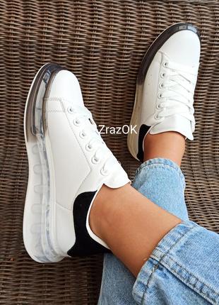 Белые кроссовки с прозрачной подошвой в стиле mcqueen7 фото