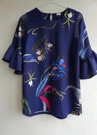 Красивая блуза с рукавами воланами в цветочный принт, размер 14 наш 48,next3 фото