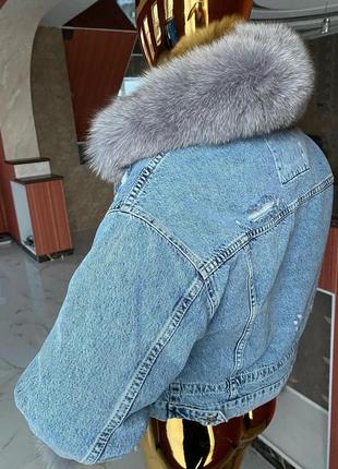 Женская джинсовка с песцом, джинсовая куртка с мехом, xs-l4 фото