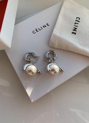 Серьги селин с жемчугом и серебро