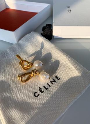 Сережки селін позолота вузликом і перли