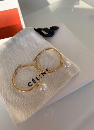 Сережки селін позолота кільця з перлами