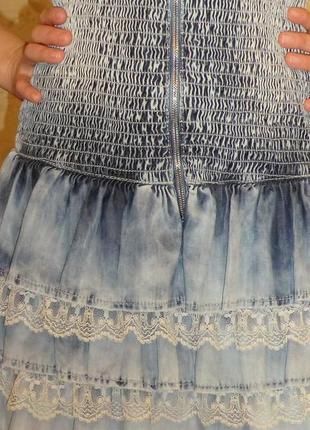 Джинсовый сарафан платье без бретелей a.m.n. с кружевом2 фото