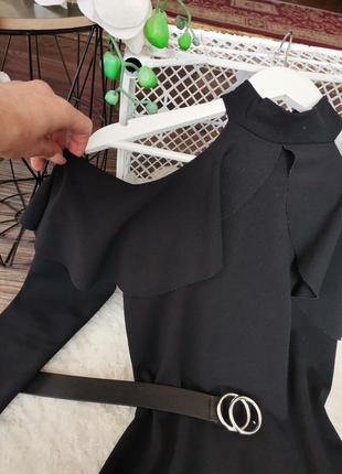 💣распродажа! шикарное чёрное платье футляр с открытыми плечами рюши воланы 9074 фото
