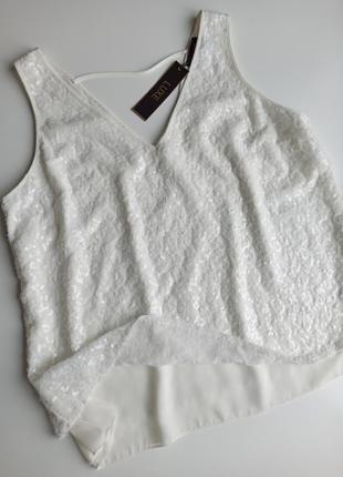 Красивейшая нарядная белая блуза / маечка в прозрачные пайетки5 фото