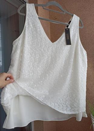 Красива ошатна біла блуза / маєчка в прозорі паєтки3 фото