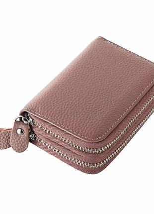Подвійний компактний шкіряний картхолдер на блискавці гаманець візитниця з натуральної шкіри5 фото