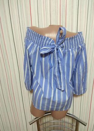 Полосатая блуза кофточка на плечах,блузка с открытыми плечами,кофта летняя2 фото