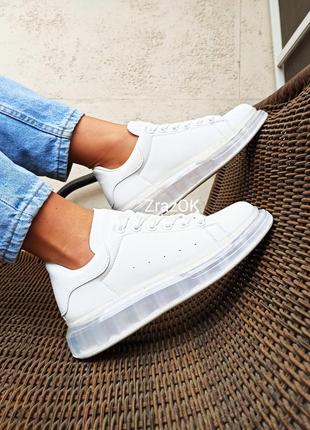 Білі з прозорим підошвою кросівки черевики сліпони кеди в стилі mcqueen