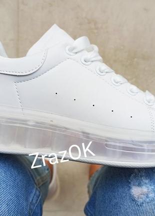 Белые с прозрачной подошвой кроссовки ботинки слипоны кеды в стиле mcqueen4 фото
