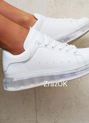 Белые с прозрачной подошвой кроссовки ботинки слипоны кеды в стиле mcqueen5 фото