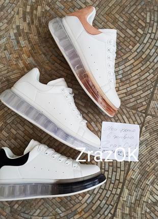 Белые с прозрачной подошвой кроссовки ботинки слипоны кеды в стиле mcqueen10 фото