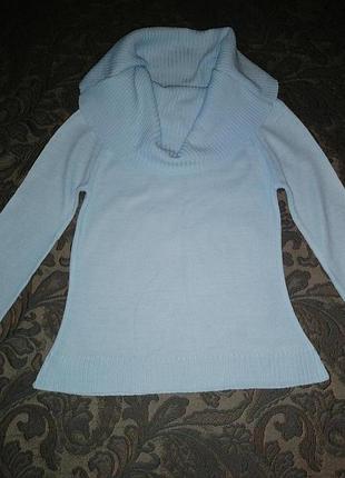 Свитер голубой для девочки с хомутом, р. 128-140/8-10 here&there