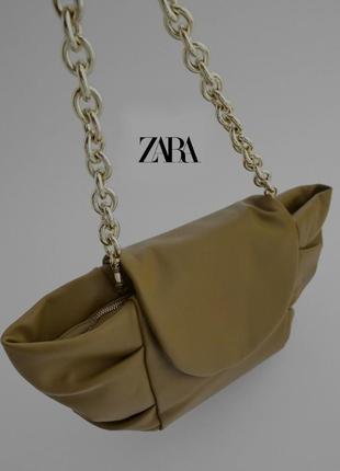 Zara вместительная сумка клатч 24 x 47 x 16 см из натуральной кожи съемная ручка цепочка2 фото