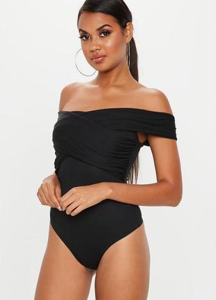 Новый черный стречевый боди комбидресс 16 uk missguided