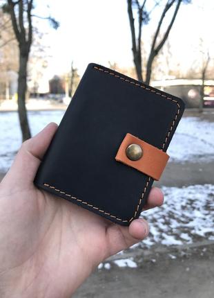 Кожаный миникошелёк “york” чёрный + апельсин.1 фото