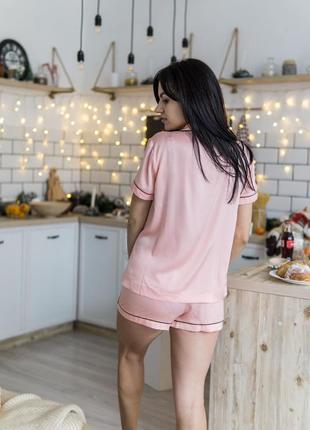 Ніжний персиковий комплект, шовкова піжама шорти+сорочка, в стилі victoria's secret4 фото